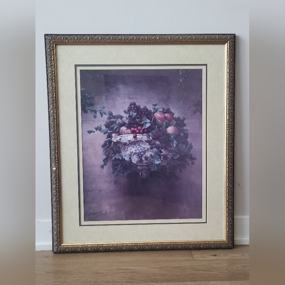 Vintage Fruit Still Life with Gold Frame. Danny Finley Print. 24 X 28 Inches
